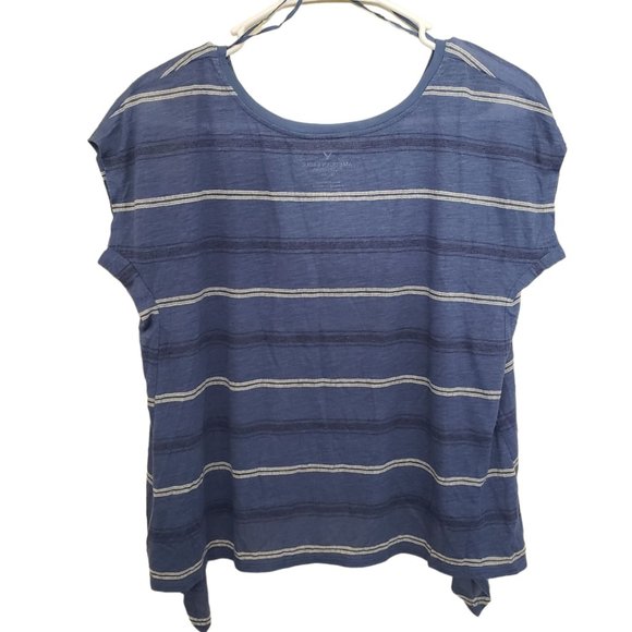 CT541 AEO NWT Blue Ladies Short Sleeve Striped T-shirt XS - Picture 2 of 5